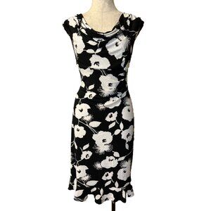 Connected Dress 12 Black White Gray Floral Stretch Sleeveless Washable NEW